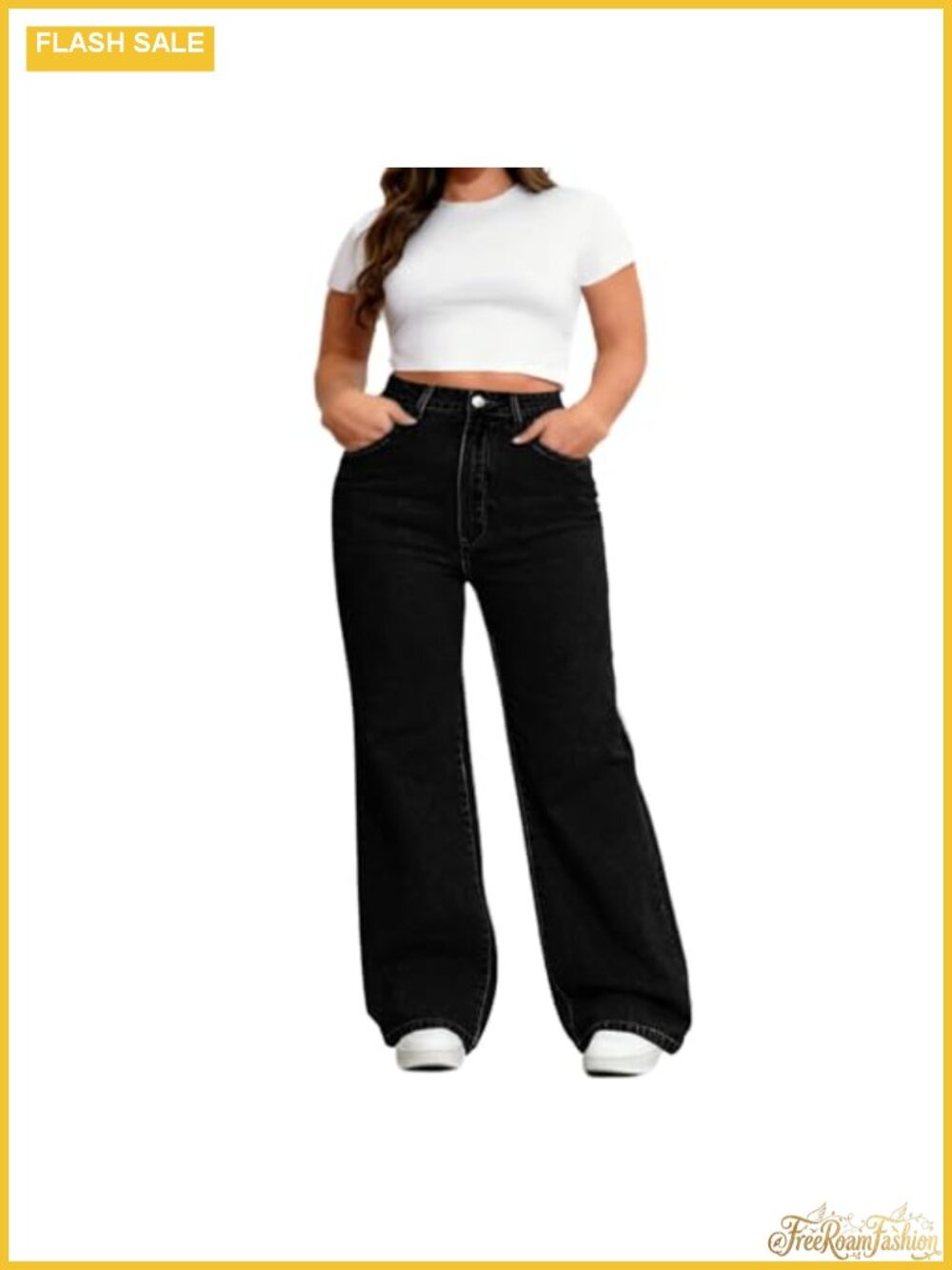 Women's Plus Size High Waist Wide Leg Stretch Jeans Straight Leg Denim Pants